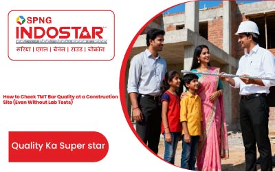 Engineer checking TMT bar quality at a construction site